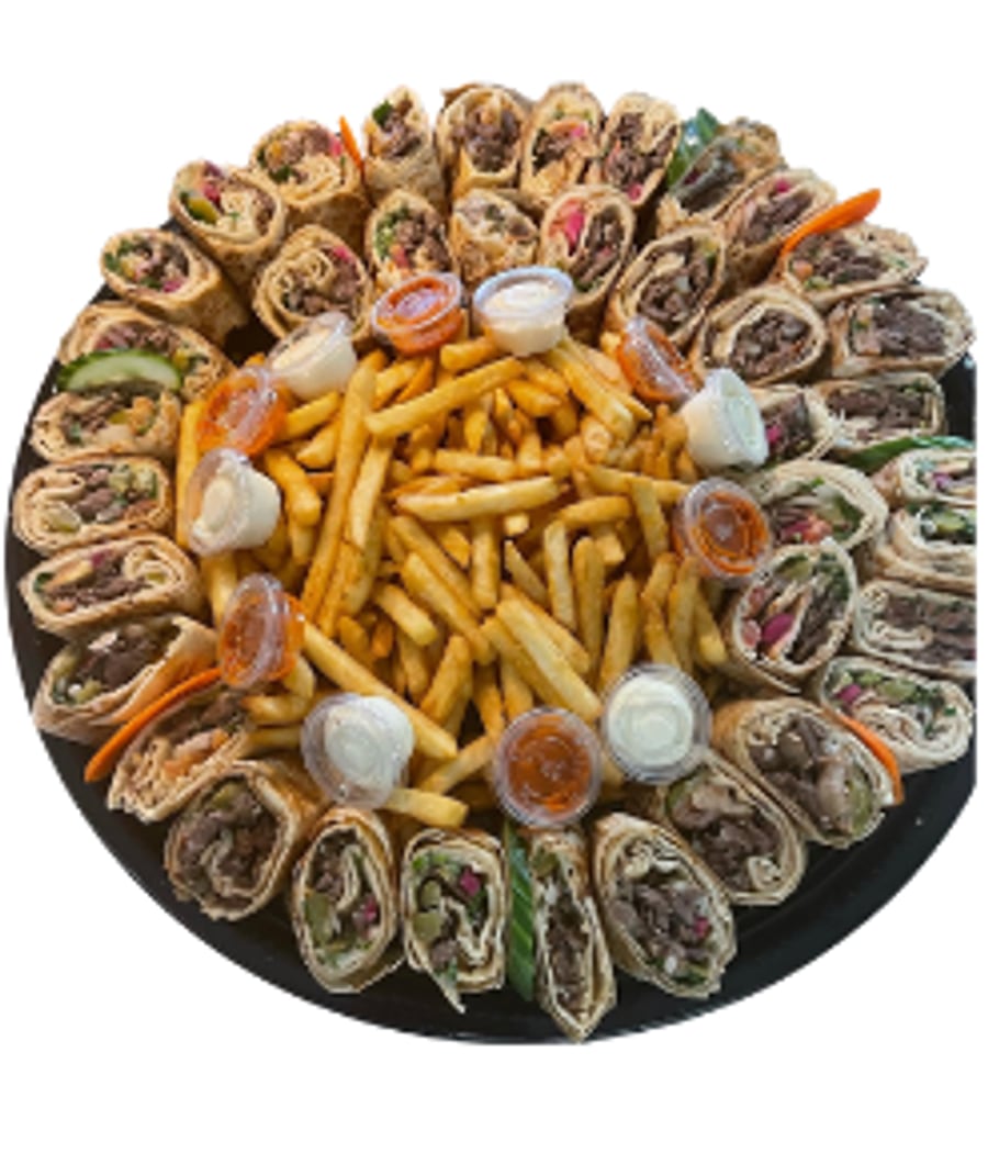 Catering platter of shawarma wraps