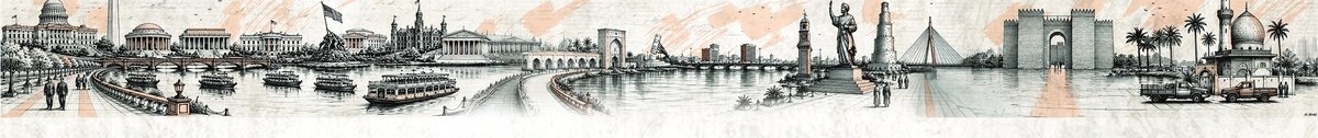 Sketch panorama - Washington DC to Baghdad, from the Mashahweez dining-room walls